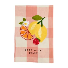 Mud Pie Make Life Fruity Floral Check Towel