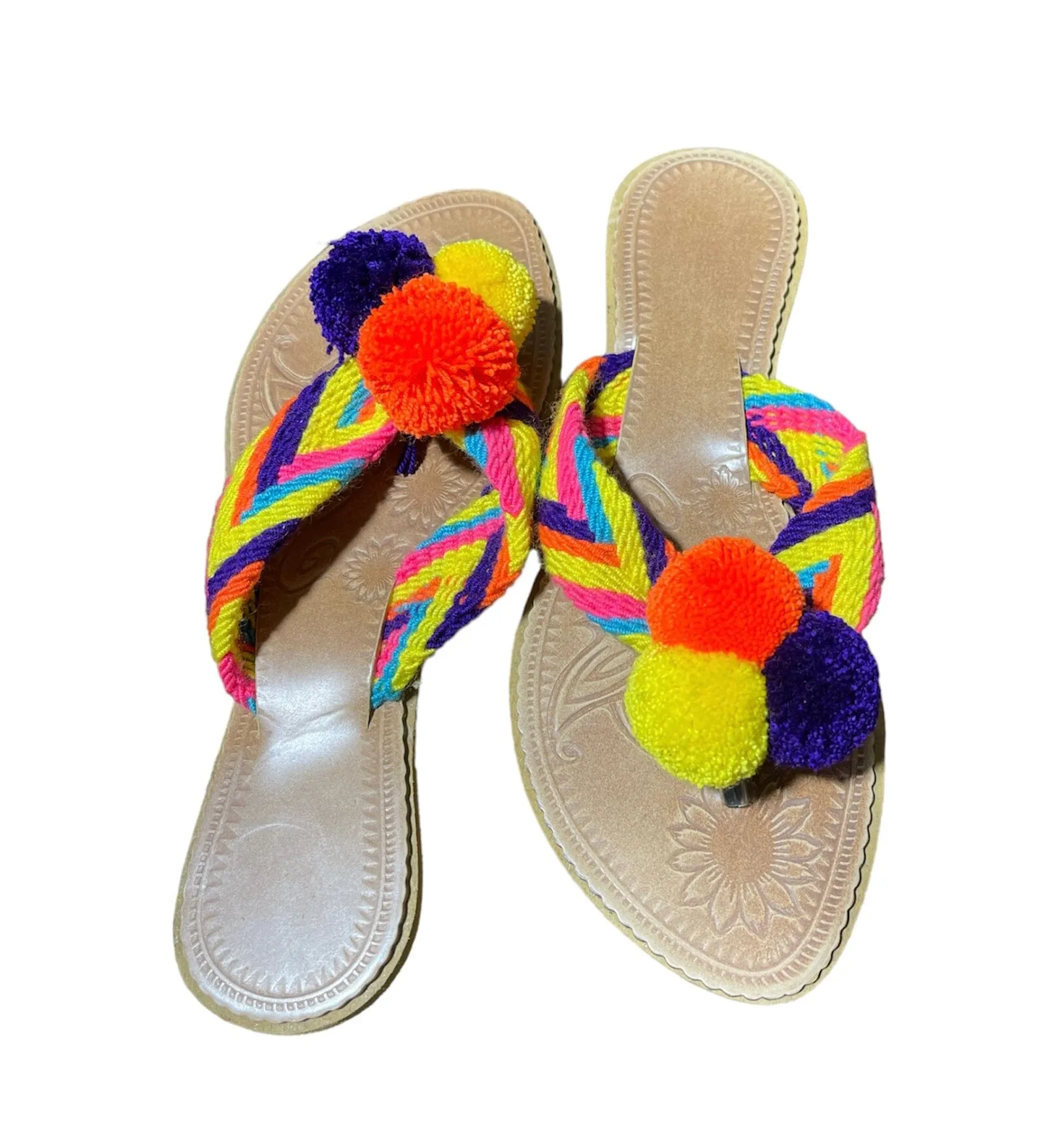 Neon Purple Pom Pom Sandals-Summer Flip-Flops