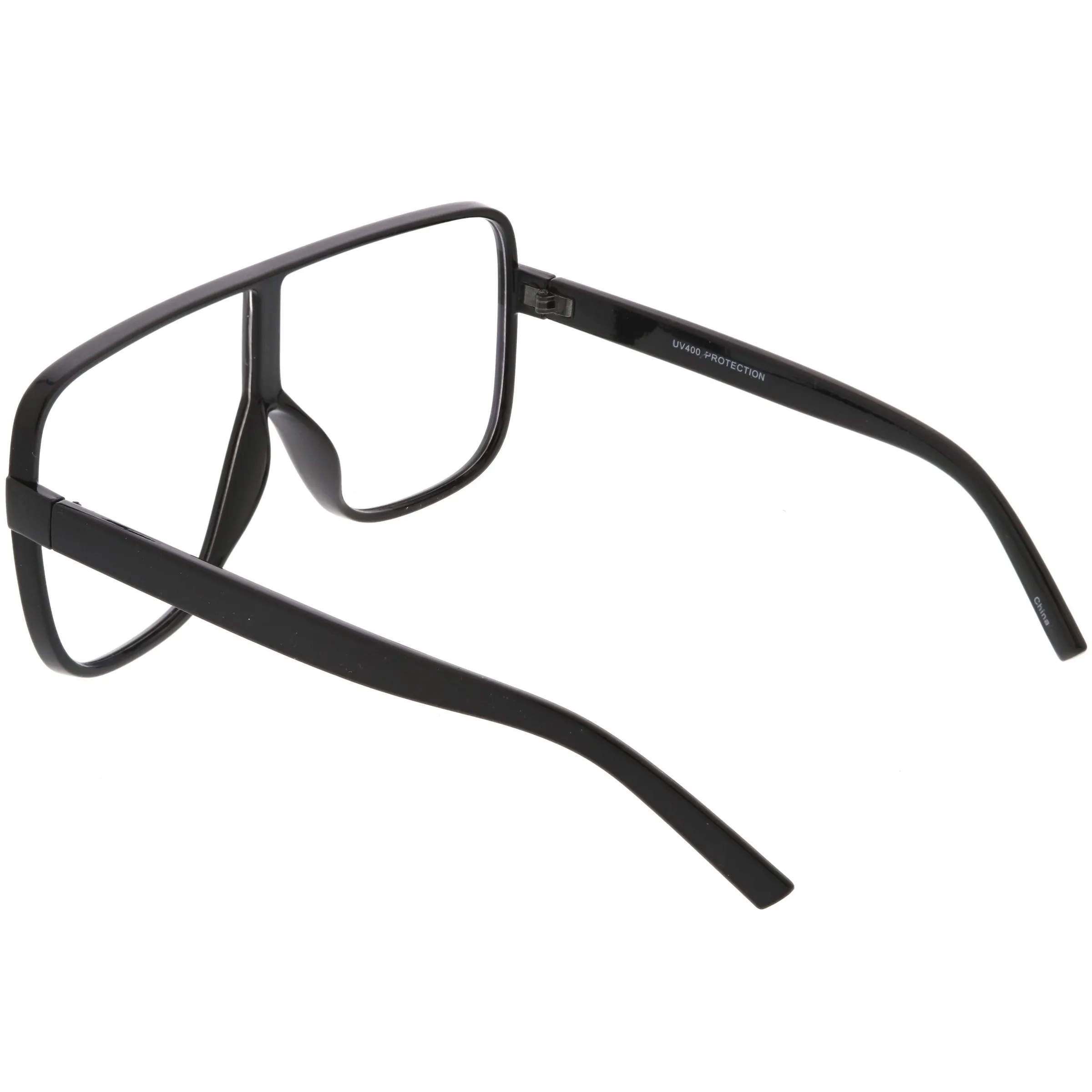 Oversize Retro Flat Top Square Shield Clear Lens Glasses