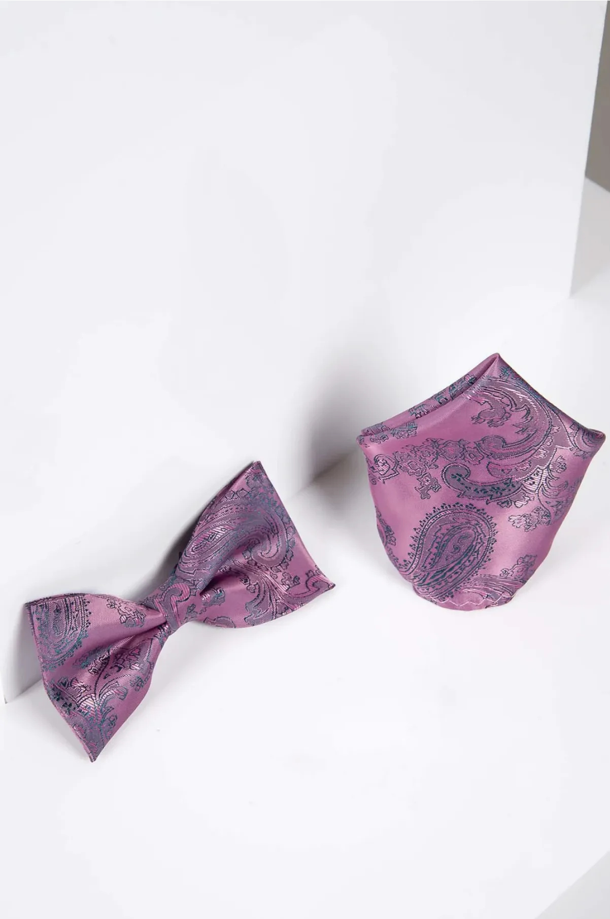 PAISLEY - Pink Paisley Bow Tie and Pocket Square Set