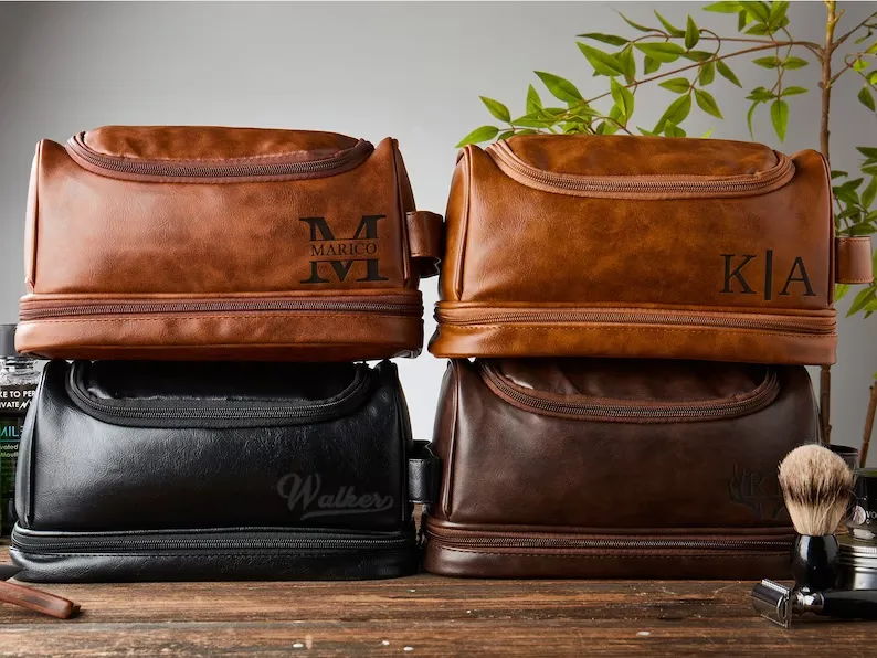 Personalized Leather Toiletry Bag, Groomsmen Gift, Christmas Gift For Him, Anniversary Gift