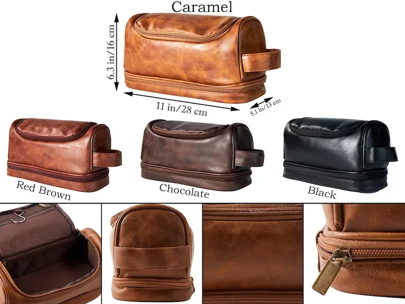 Personalized Leather Toiletry Bag, Groomsmen Gift, Christmas Gift For Him, Anniversary Gift