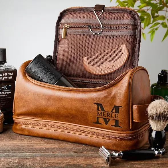 Personalized Leather Toiletry Bag, Groomsmen Gift, Christmas Gift For Him, Anniversary Gift