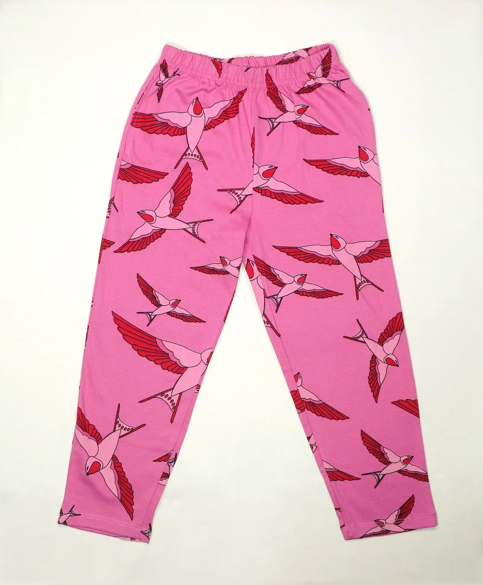 Pink Canaries Pattern Kids Half Sleeves Nightwear Pajama Set