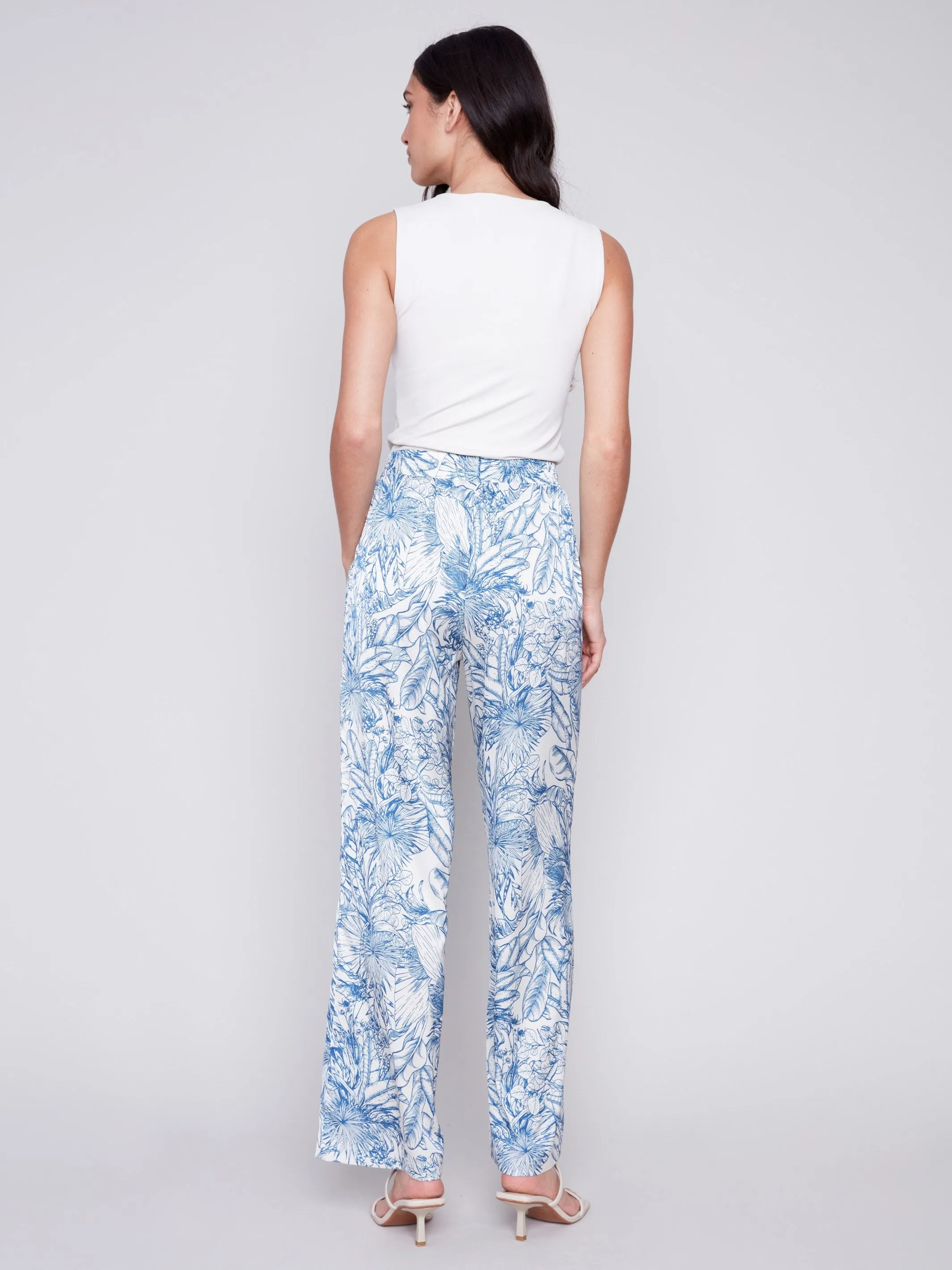 Printed Wide Leg Satin Pants - Jungle