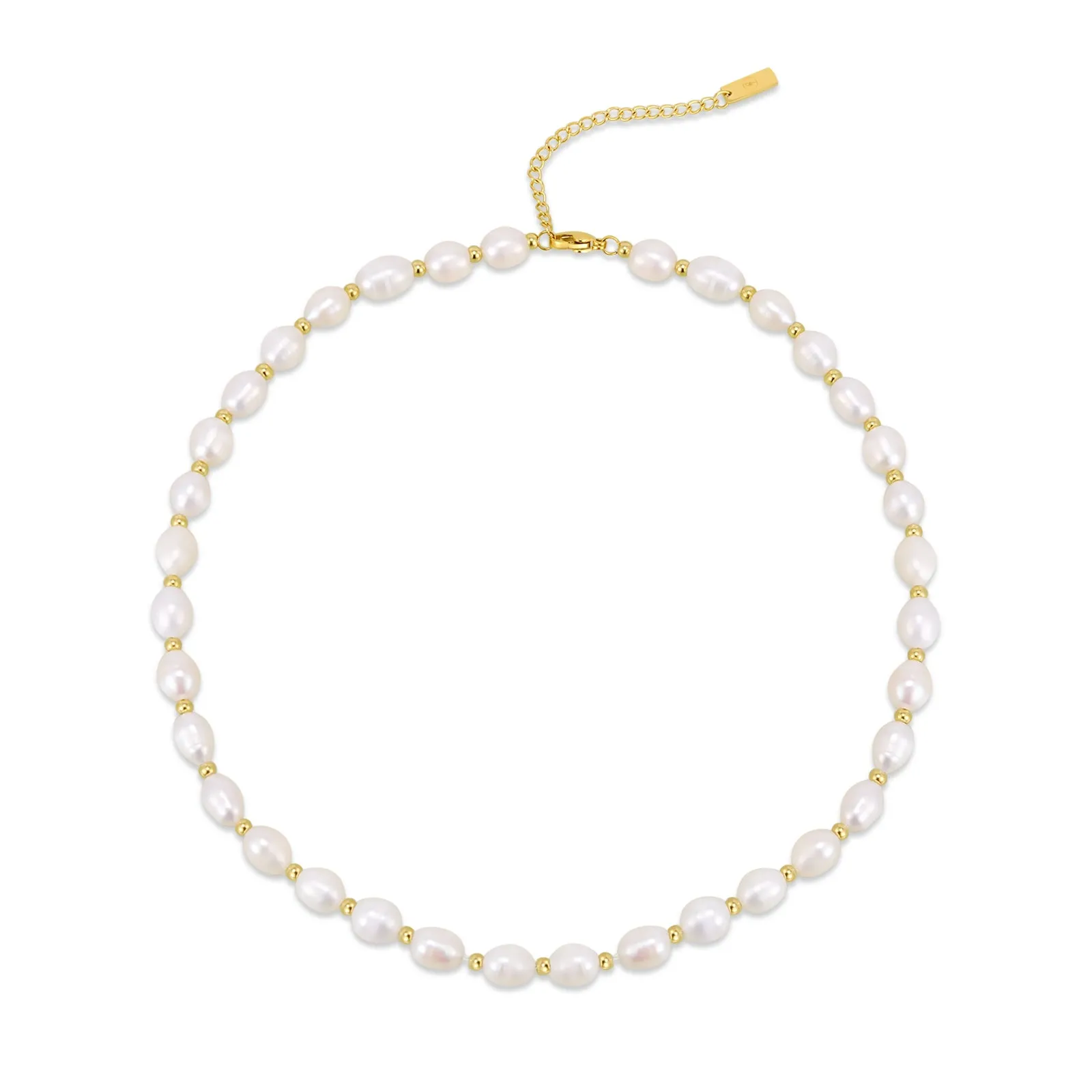 PT801G B.Tiff Gold Plated Stainless Steel Beads Interlaced Freshwater Pearl Necklace