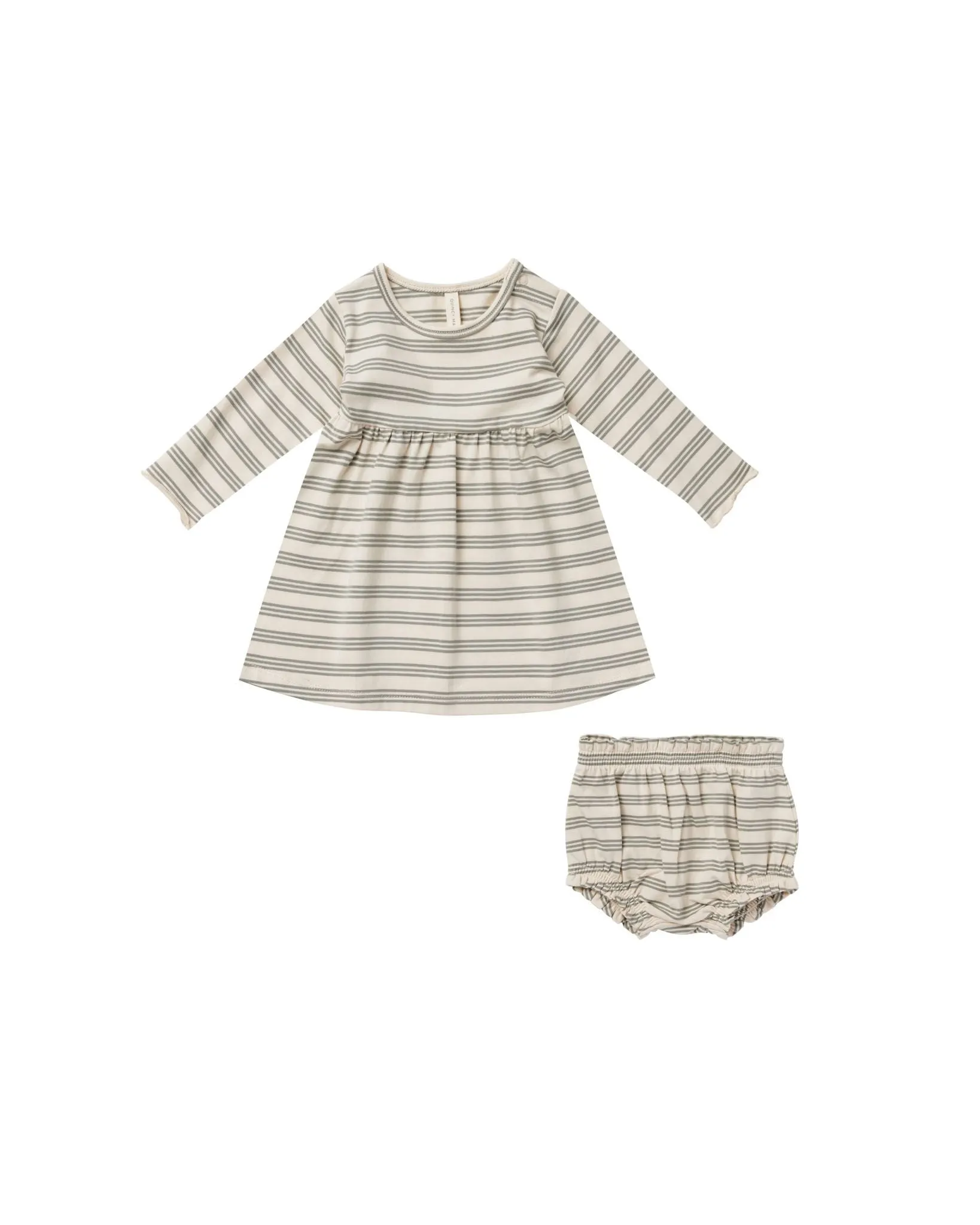 Quincy Mae - Basil Stripe Long sleeve Baby Dress