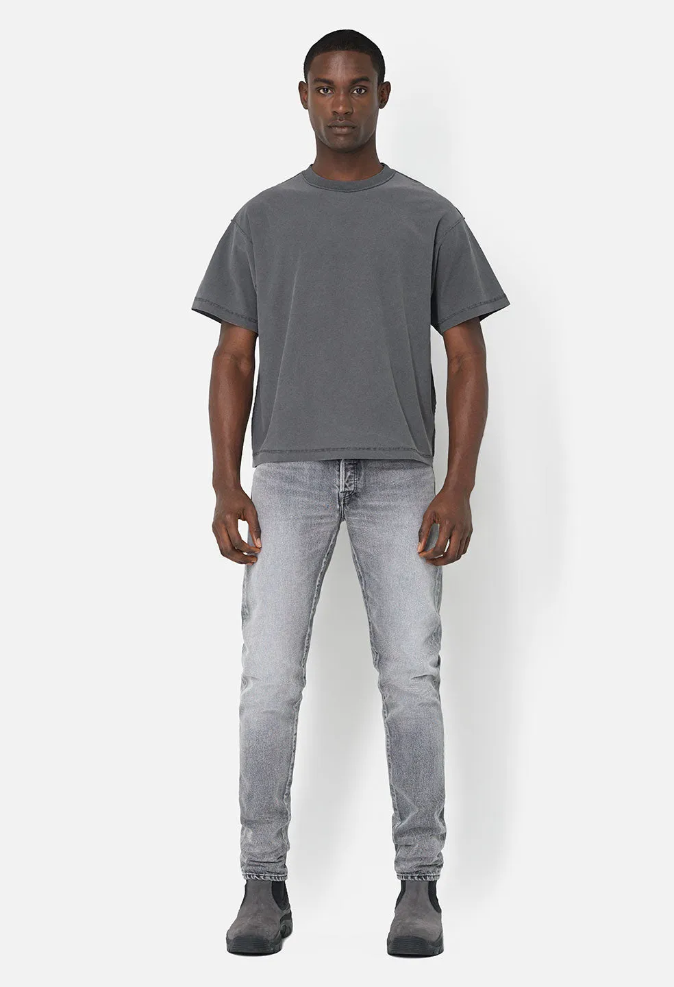 Reversed Cropped Tee / Washed Black