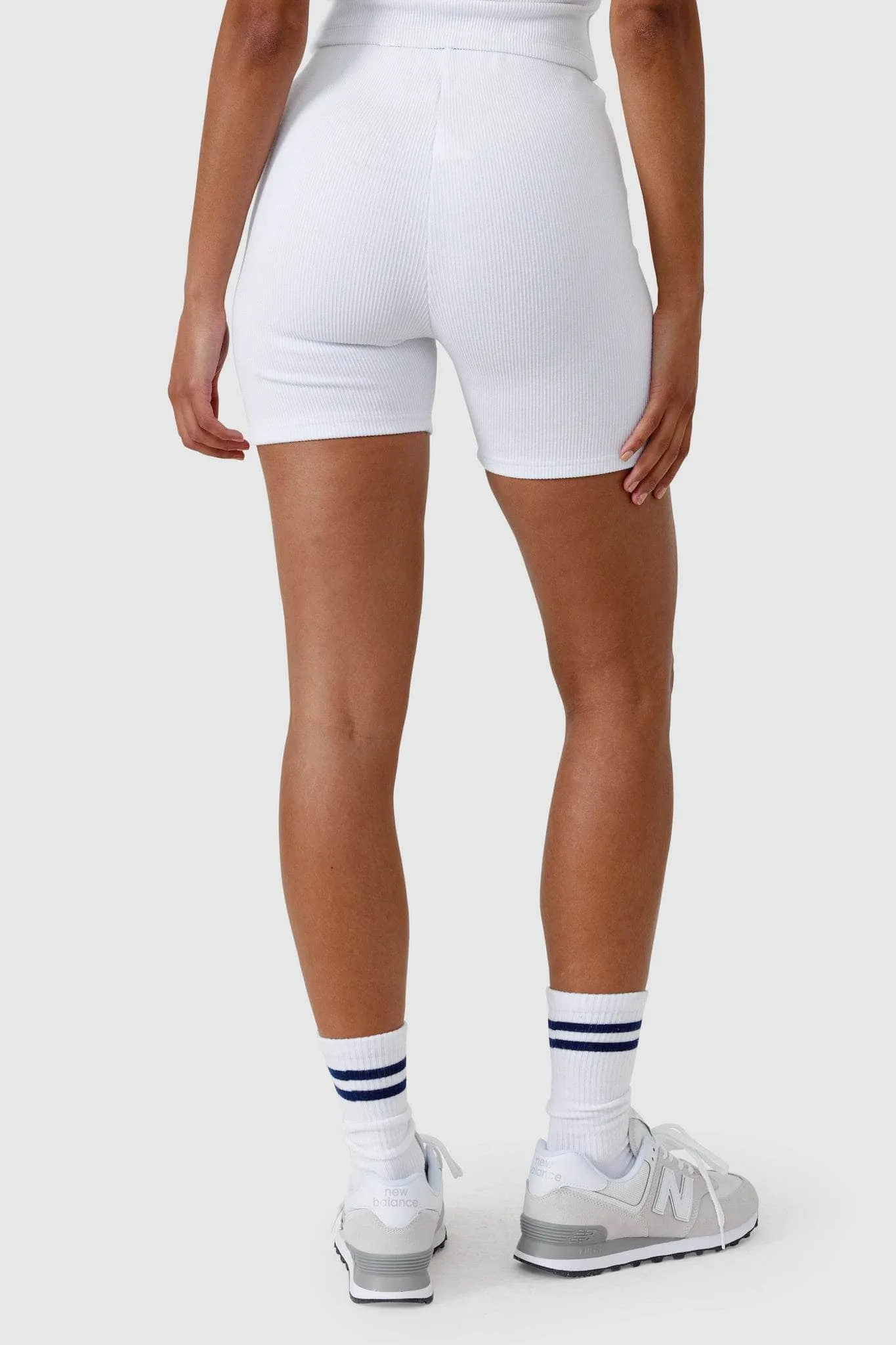 Ribbed Bike Shorts White