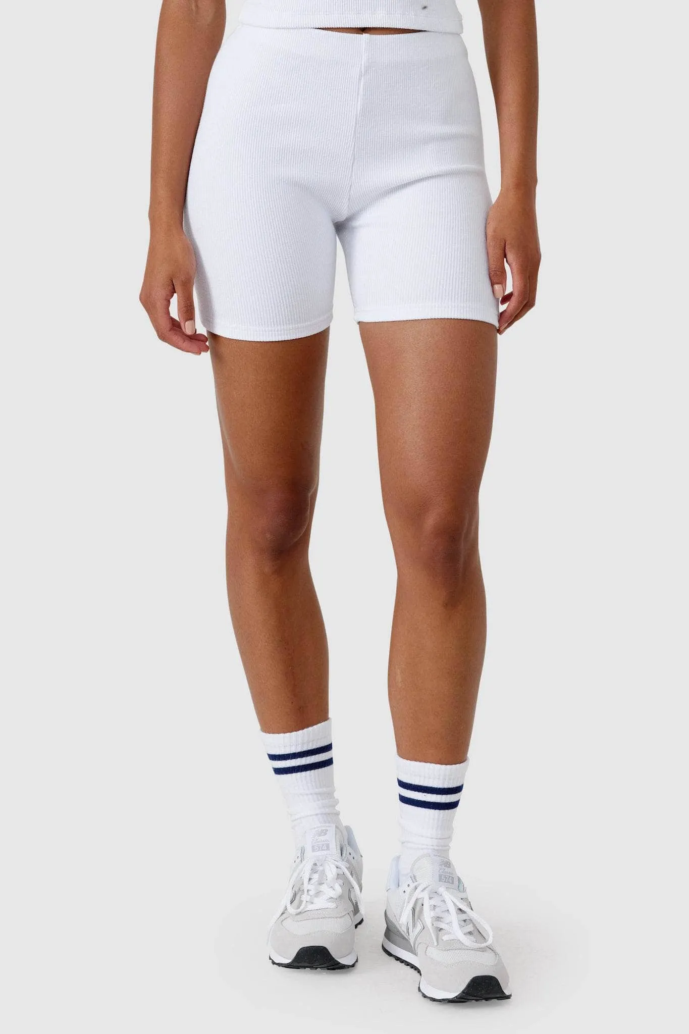 Ribbed Bike Shorts White