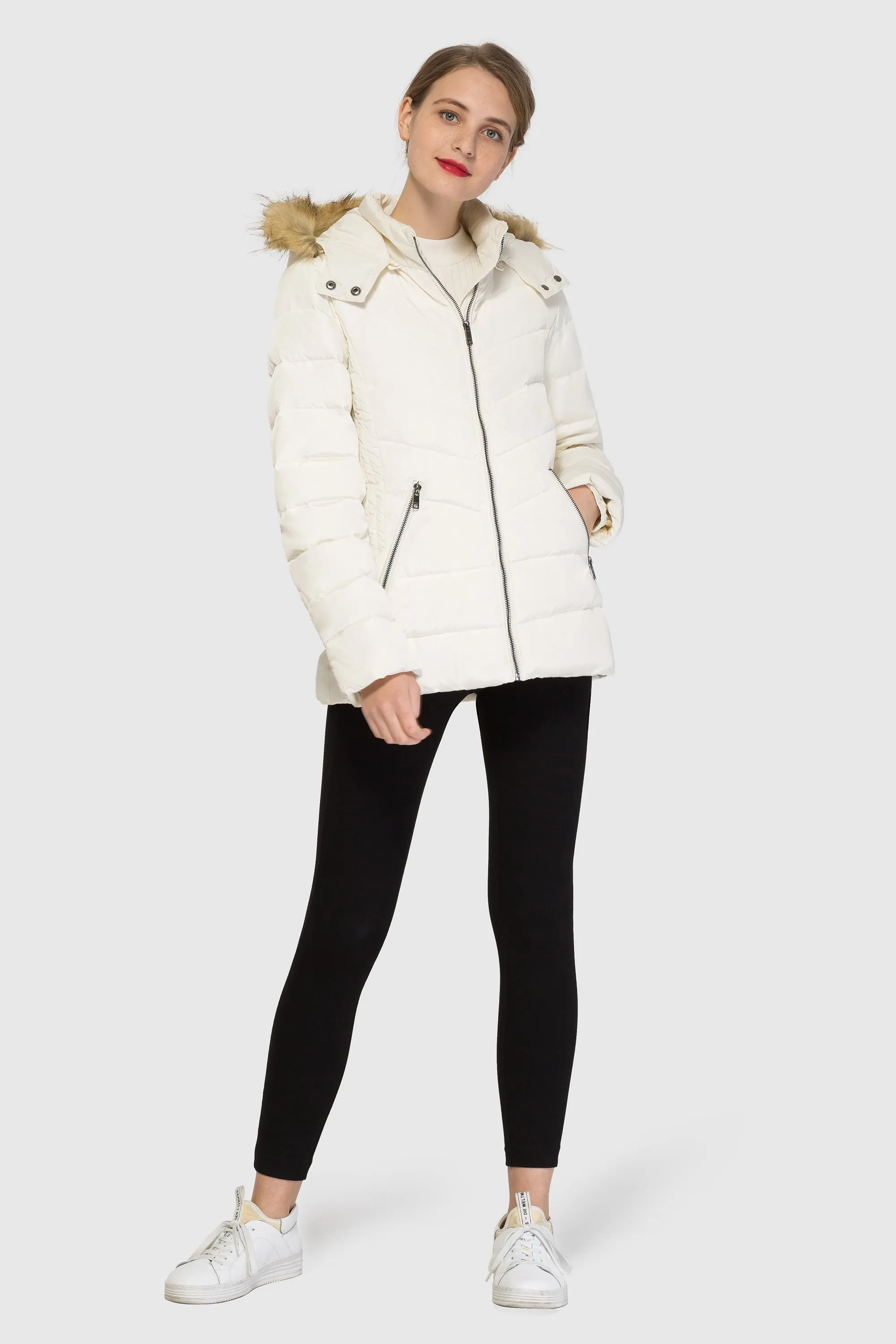 Short Down Coat with Removable Elastic Belt