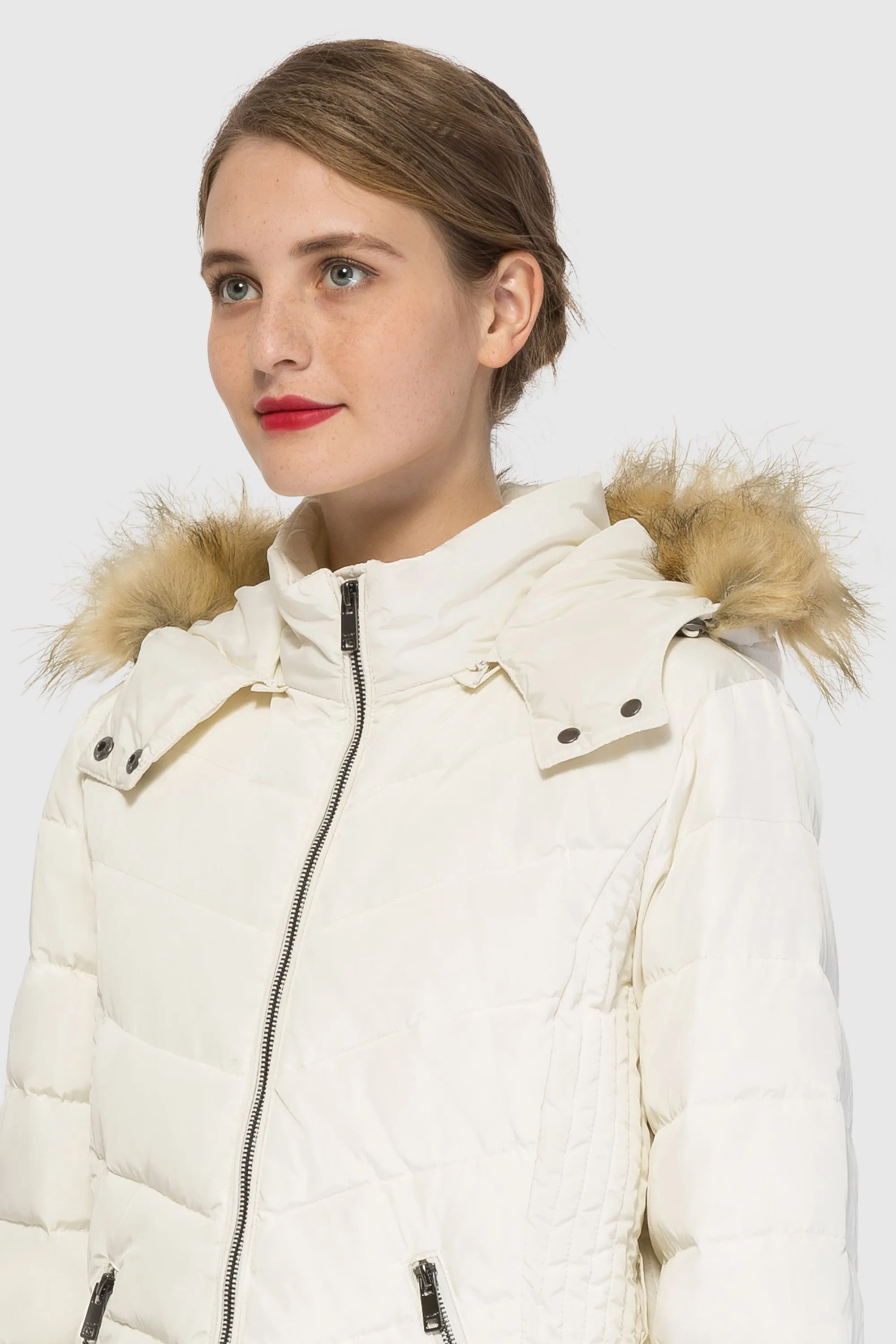 Short Down Coat with Removable Elastic Belt