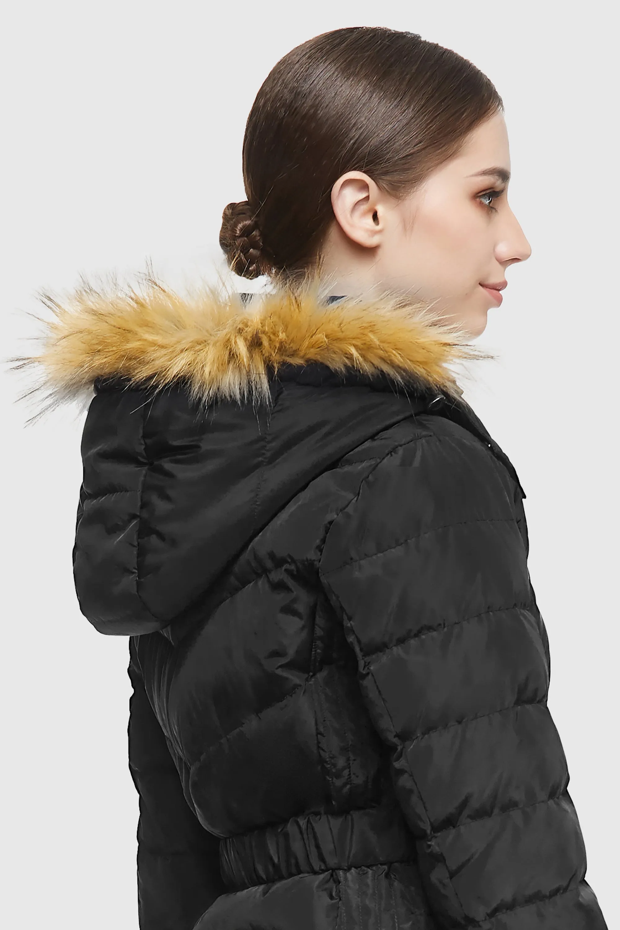 Short Down Coat with Removable Elastic Belt