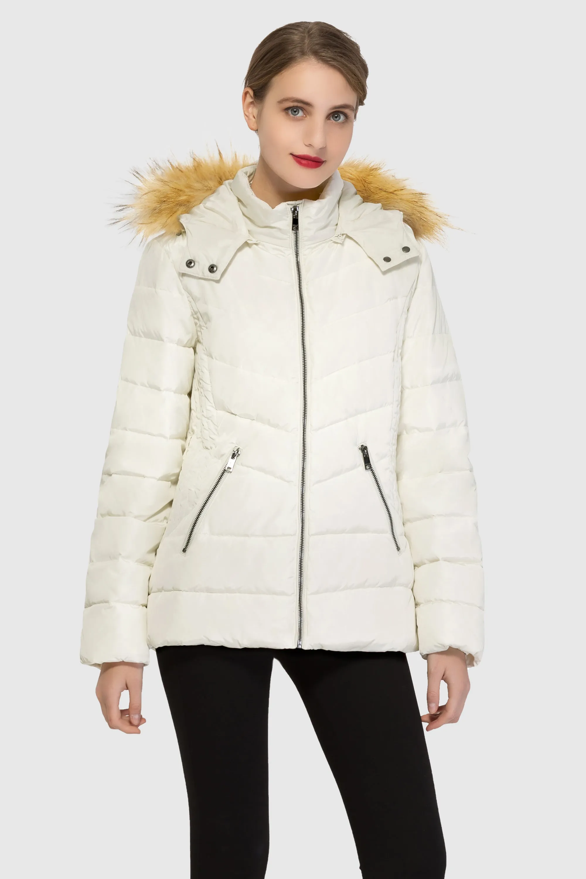 Short Down Coat with Removable Elastic Belt