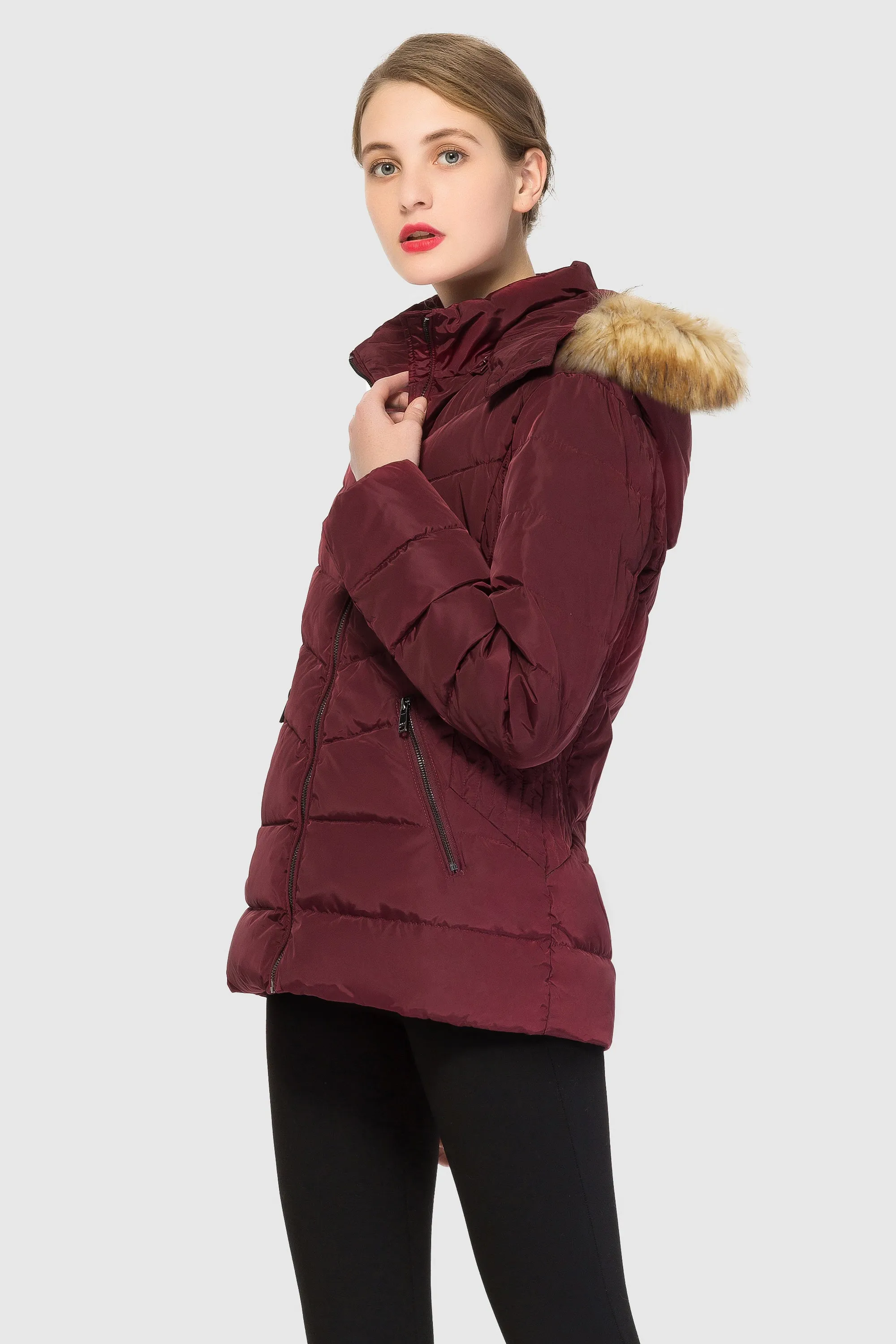 Short Down Coat with Removable Elastic Belt