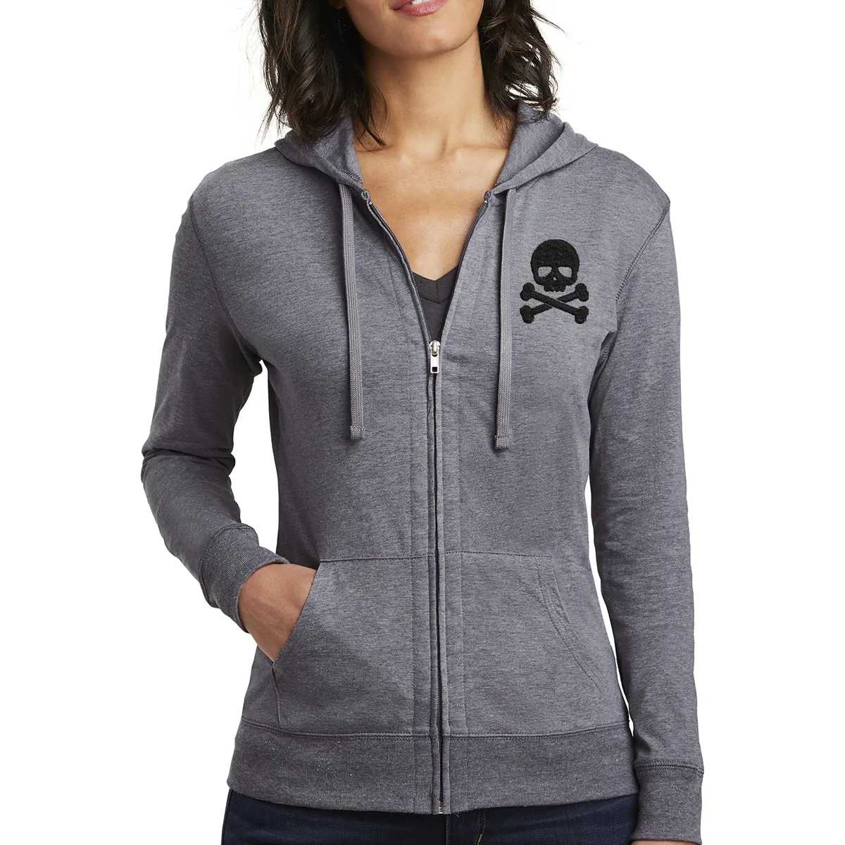 Skull & Crossbones Women’s Fitted Jersey Full-Zip Hoodie