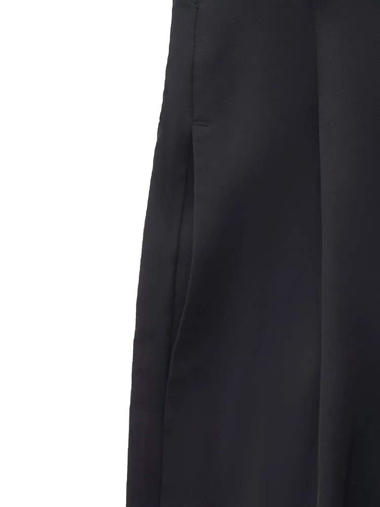 Straight Pleated Women Pants With Belt