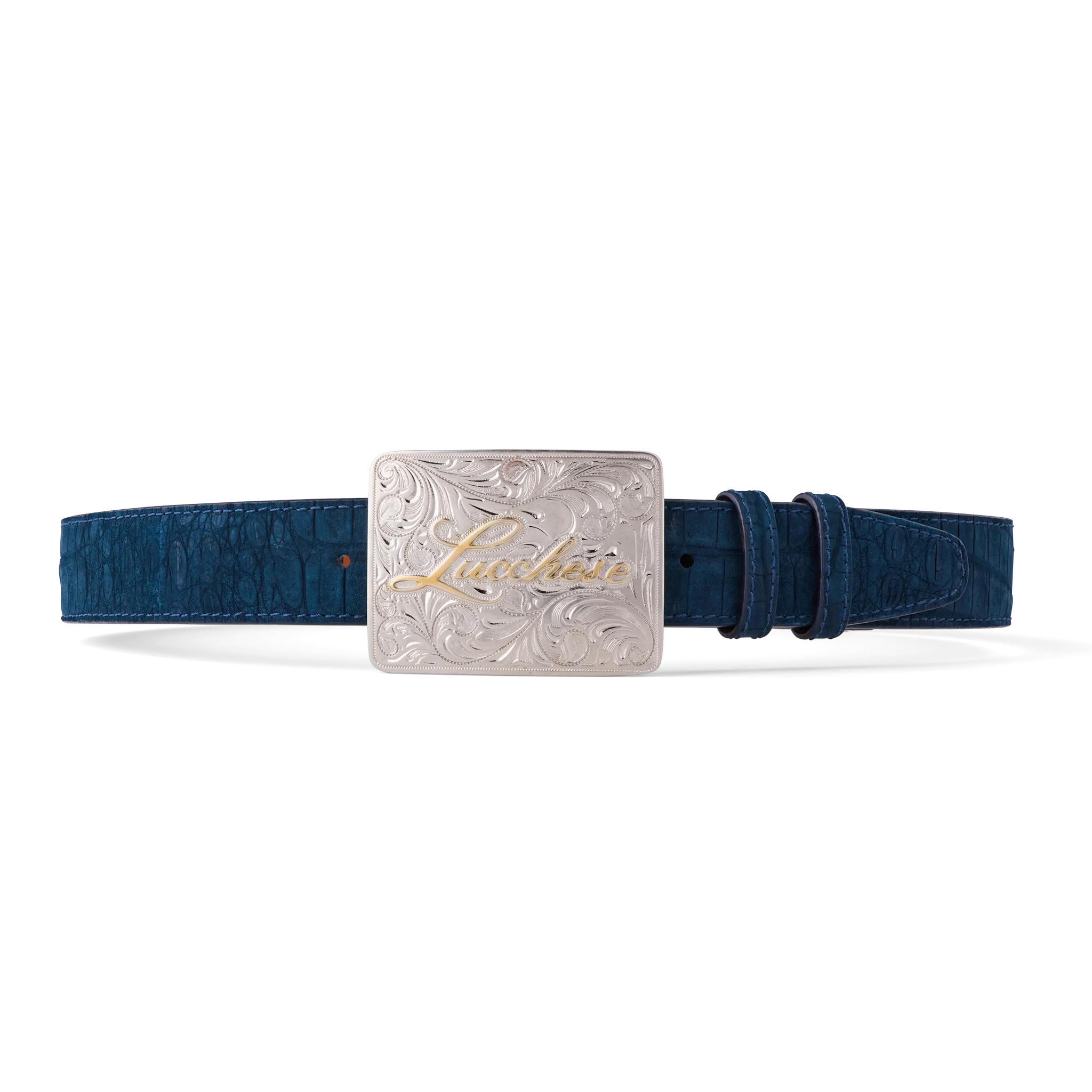 Sueded Caiman Memento Belt :: Navy