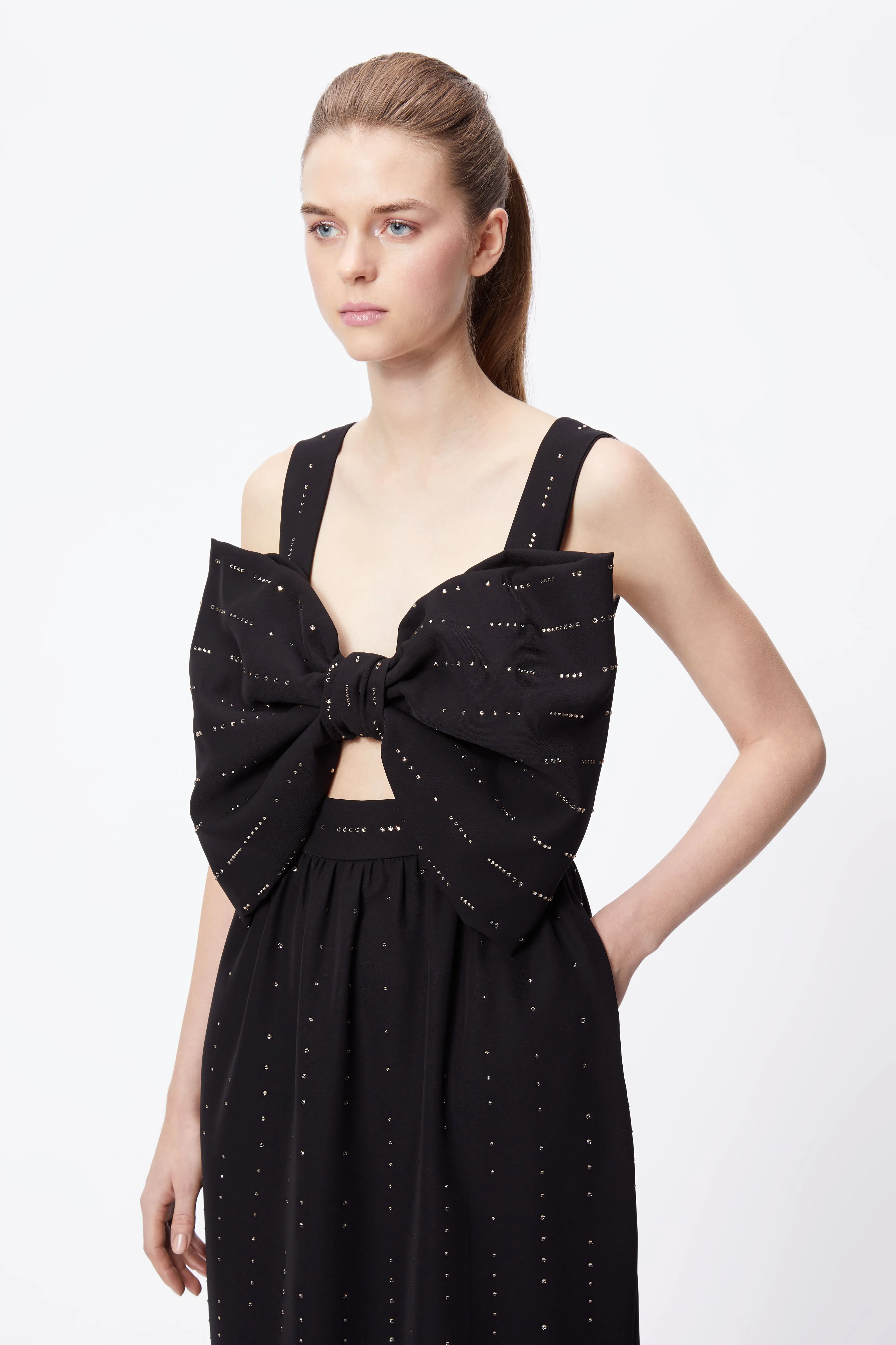 SWAROVSKI BOW CUT-OUT MIDI DRESS