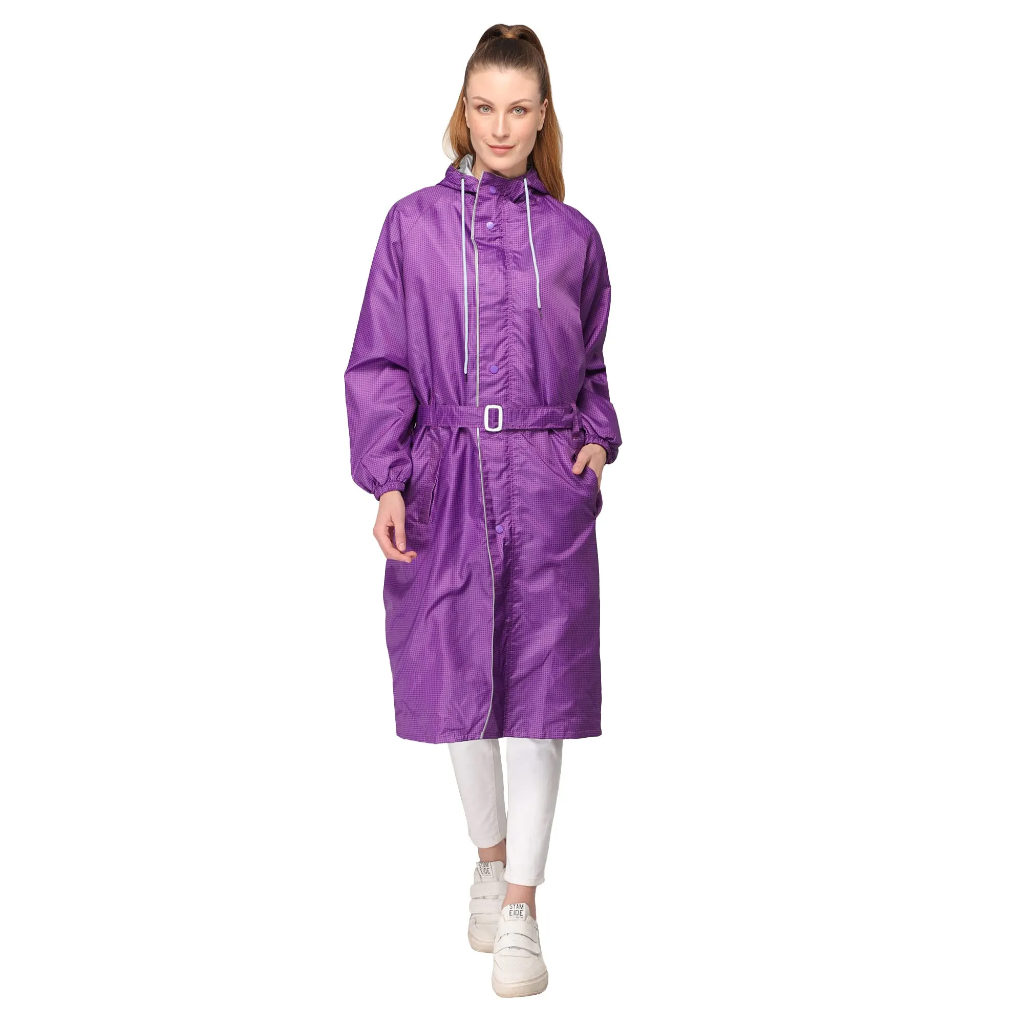 THE CLOWNFISH Aster Pro Series Womens Waterproof PVC Transparent Self Design Longcoat/Raincoat with Adjustable Hood (Pistachio Green, X-Large)