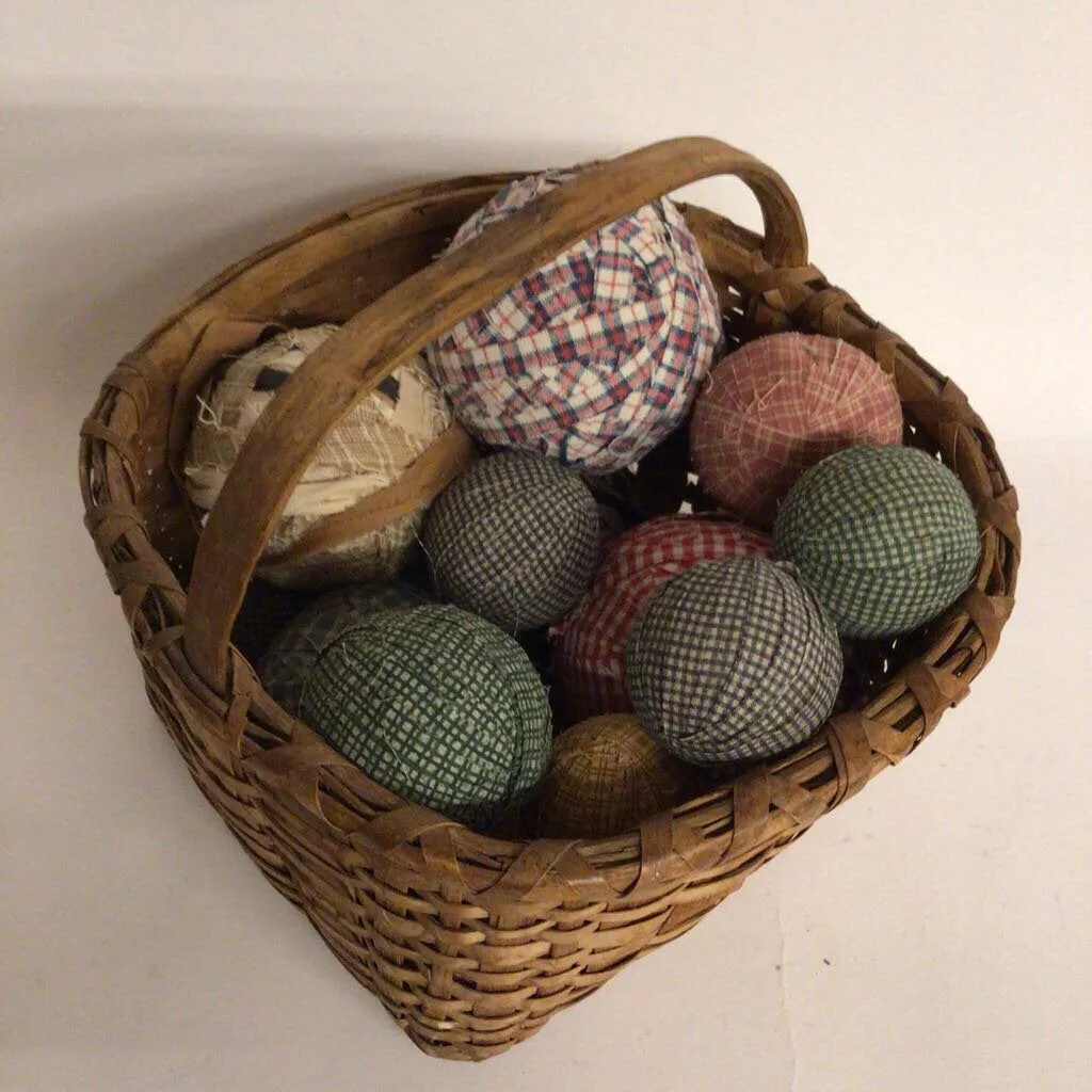 Vintage Rustic Rag Balls & Basket