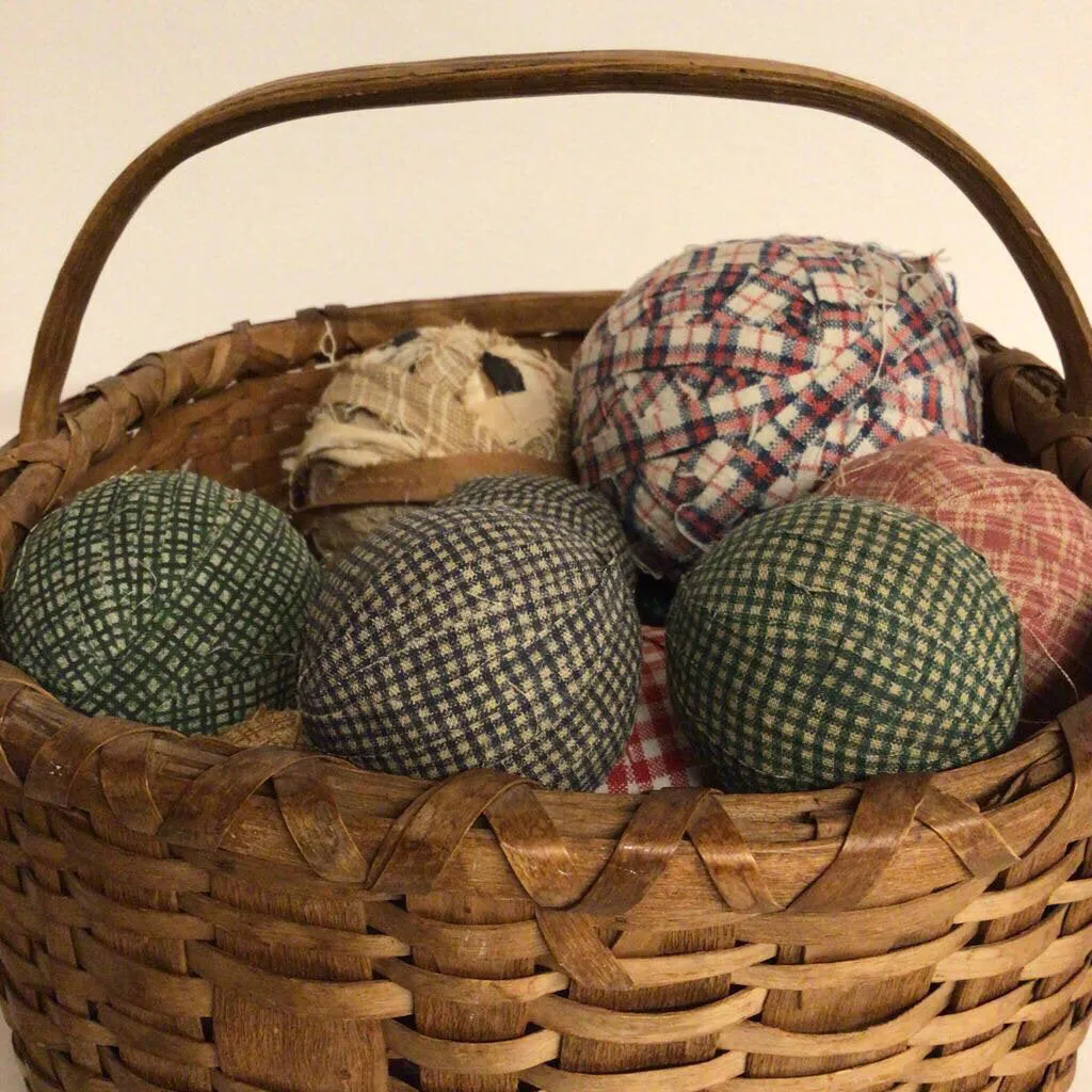 Vintage Rustic Rag Balls & Basket