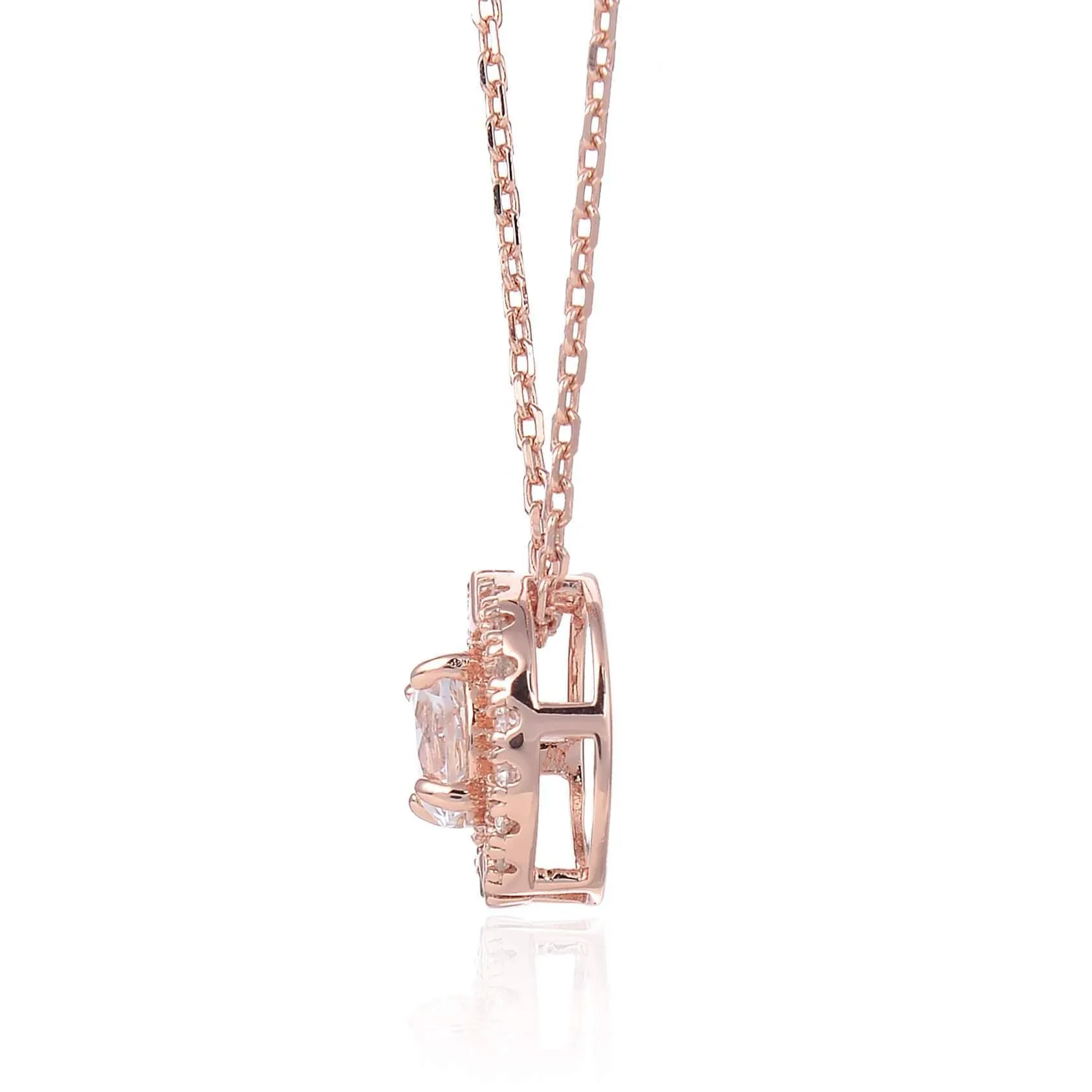 White Topaz Rose Gold Halo Necklace