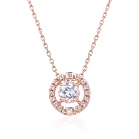 White Topaz Rose Gold Halo Necklace