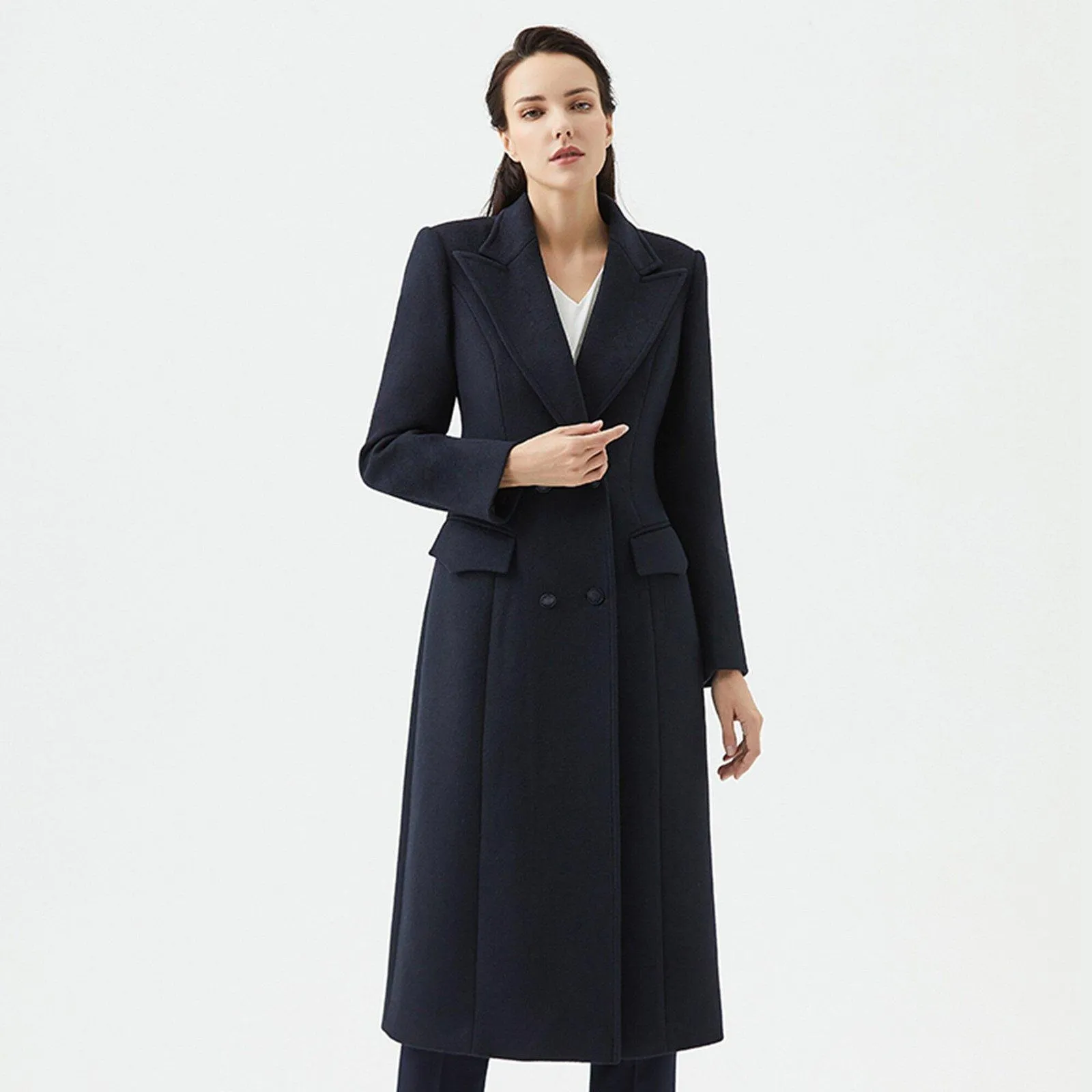 Women Navy blue Wool Coat,Long wool coat,Business wear,Wool Overcoat,Wool Long Coat,Winter Coat,Women Outerwear,Wool Trench Coat,Vivian7