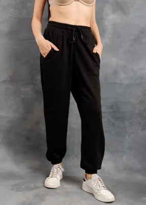 Women Premium Terry Loose Fit Joggers - Black