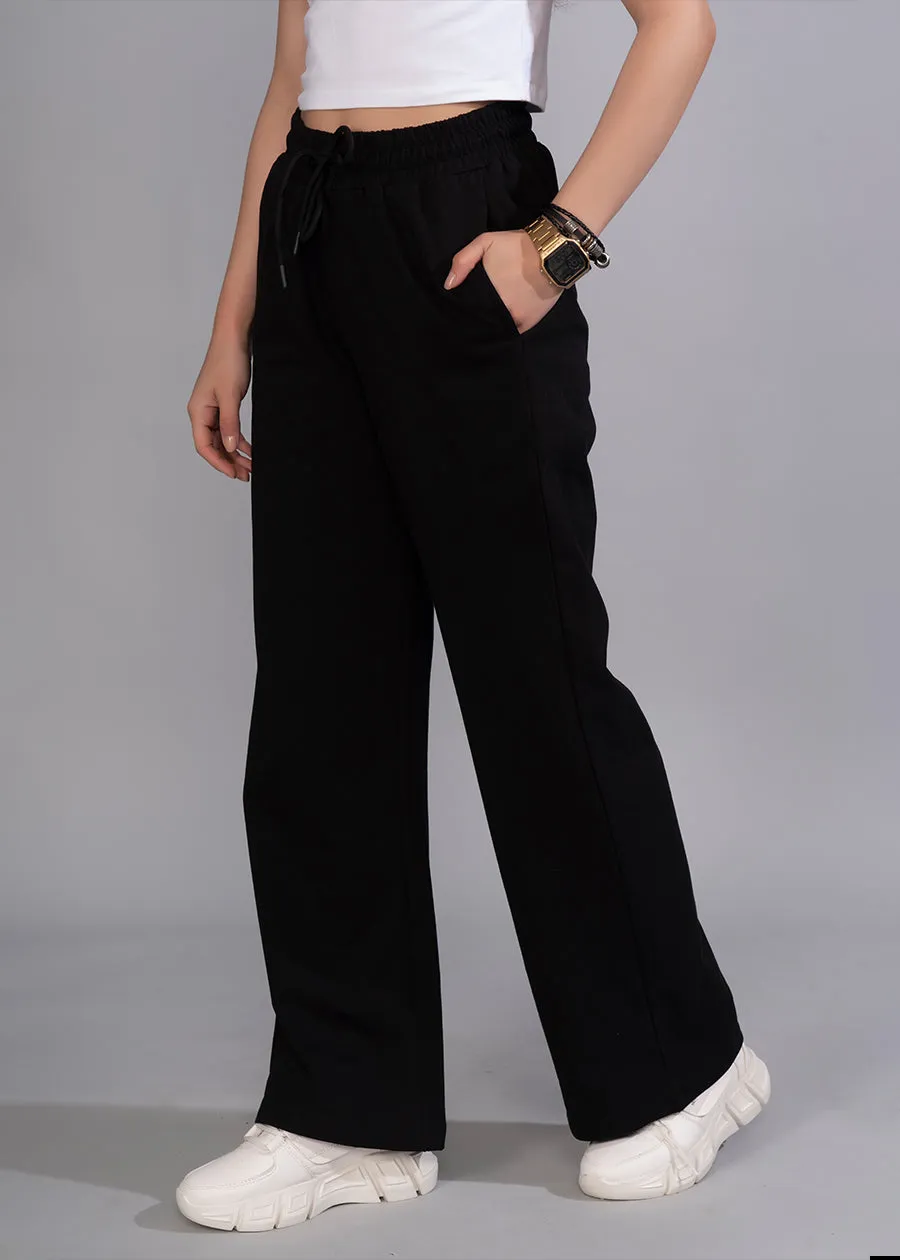 Women Premium Terry Wide Pants - Black