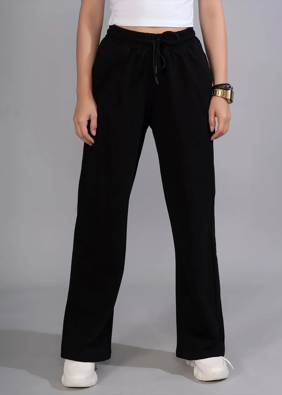 Women Premium Terry Wide Pants - Black