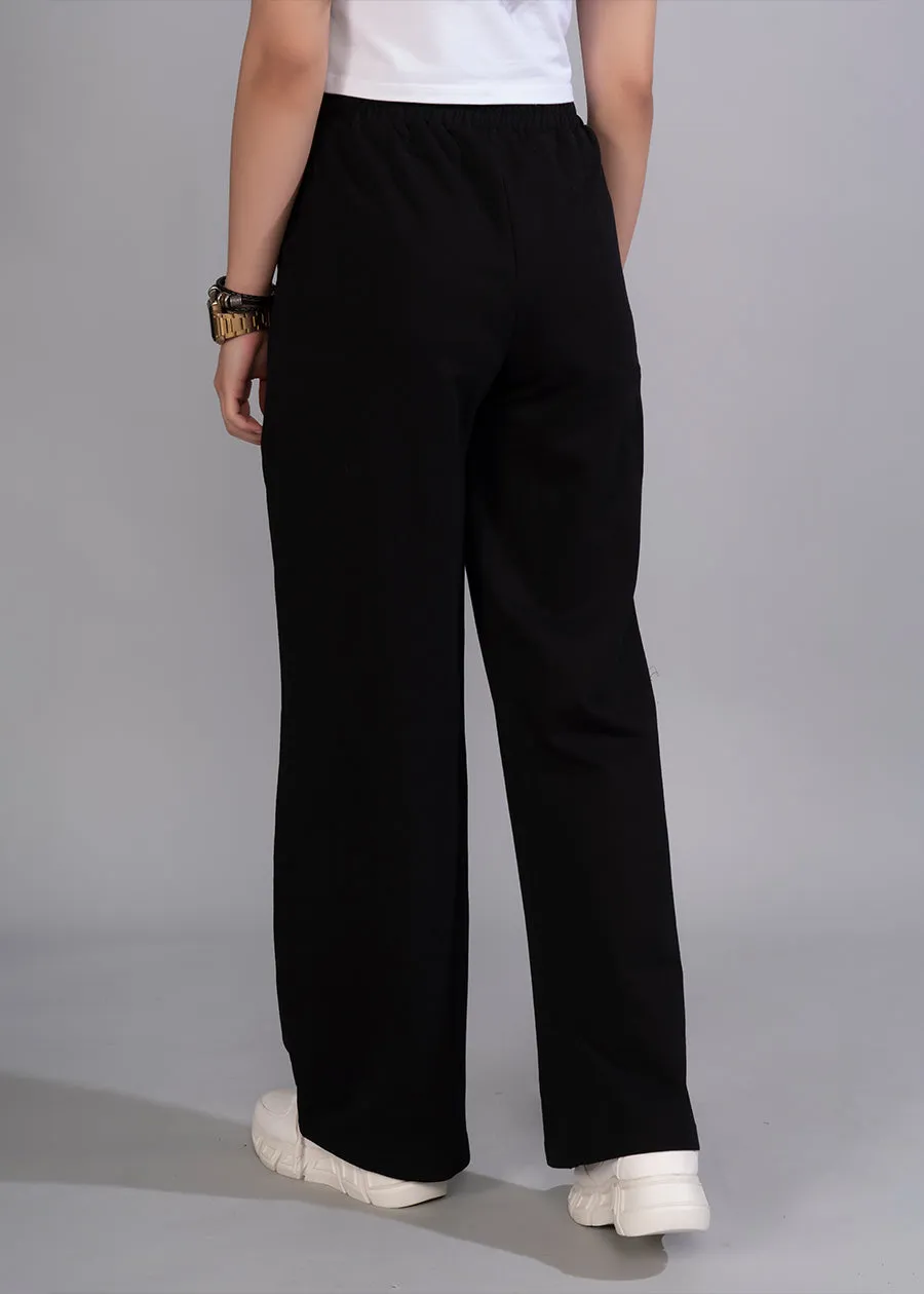 Women Premium Terry Wide Pants - Black