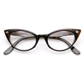 Womens 1960's Fashion Leaf Accent Cat Eye Clear Lens Glasses