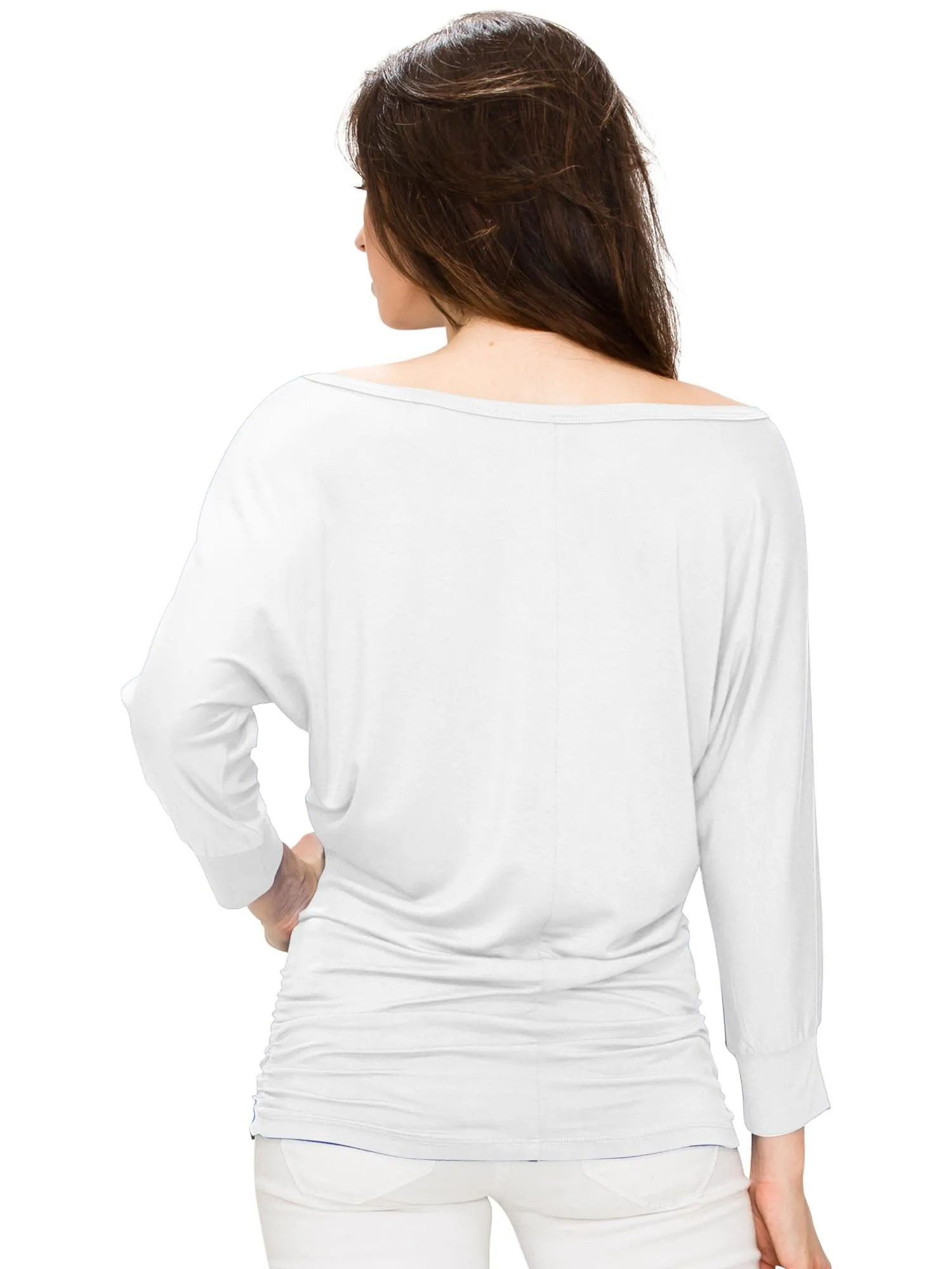 Women's Crew Neck 3/4 Sleeve Drape Dolman Top with Side Shirring