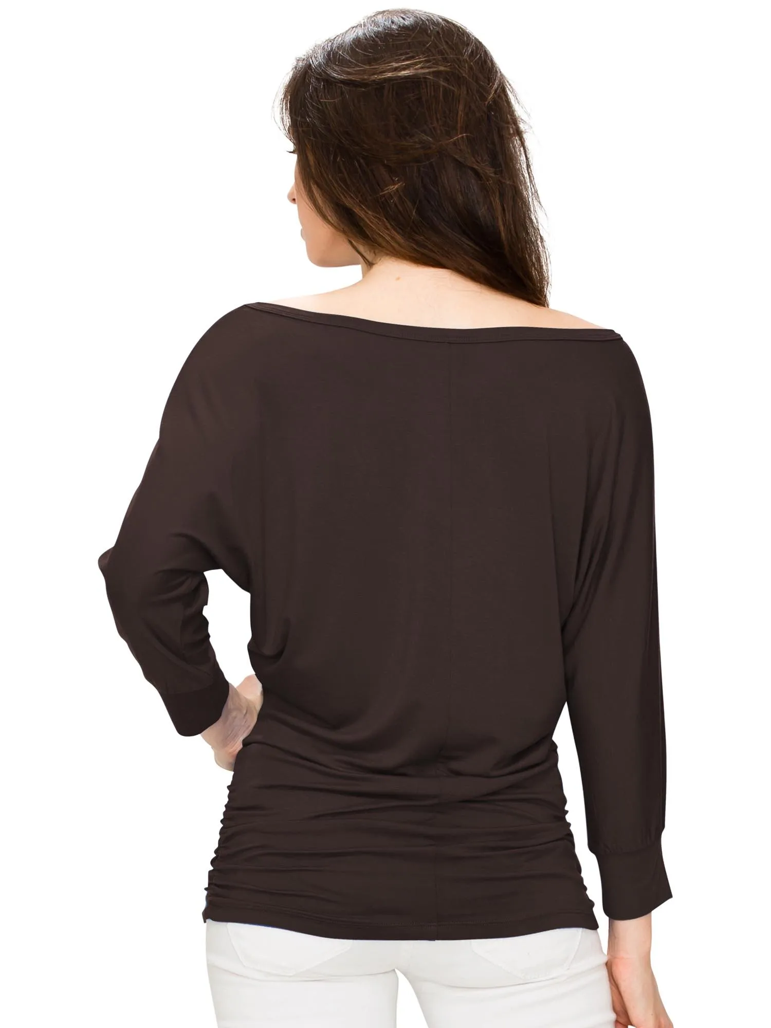 Women's Crew Neck 3/4 Sleeve Drape Dolman Top with Side Shirring