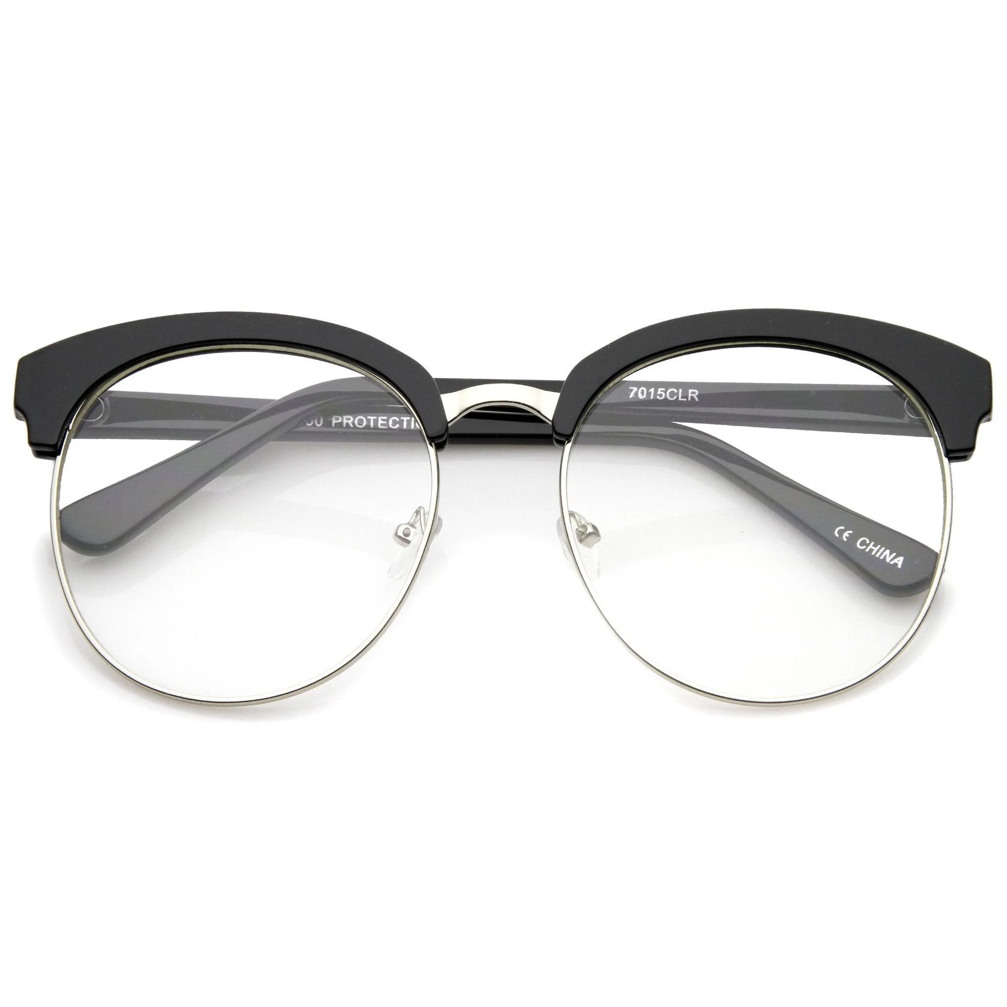 Women's Oversize Half Frame Clear Lens Glasses