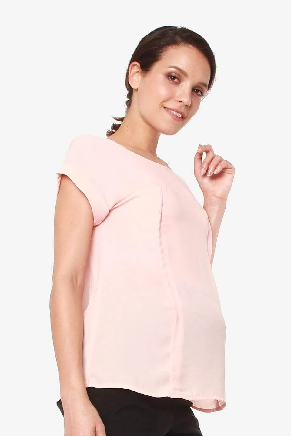 Woven Short Sleeve Clarisa Back Bow Nursing Top Dusty Pink