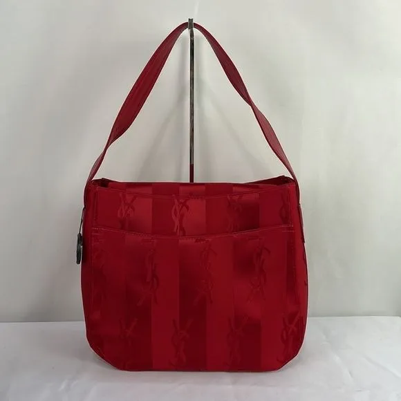 Yves StLaurent Vintage Red Satin Logo Bag